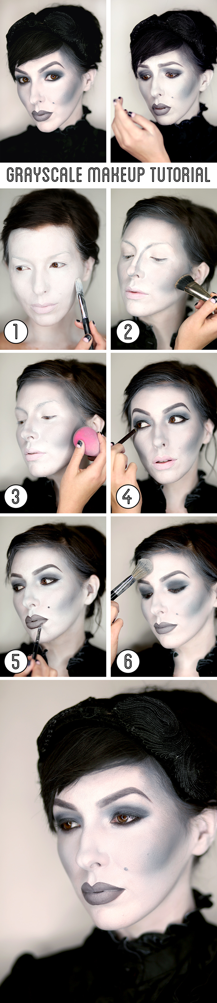 halloween black and white grayscale makeup tutorial