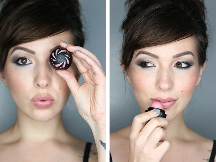 pink and grey shimmer eye tutorial with sheer pink shimmer eos