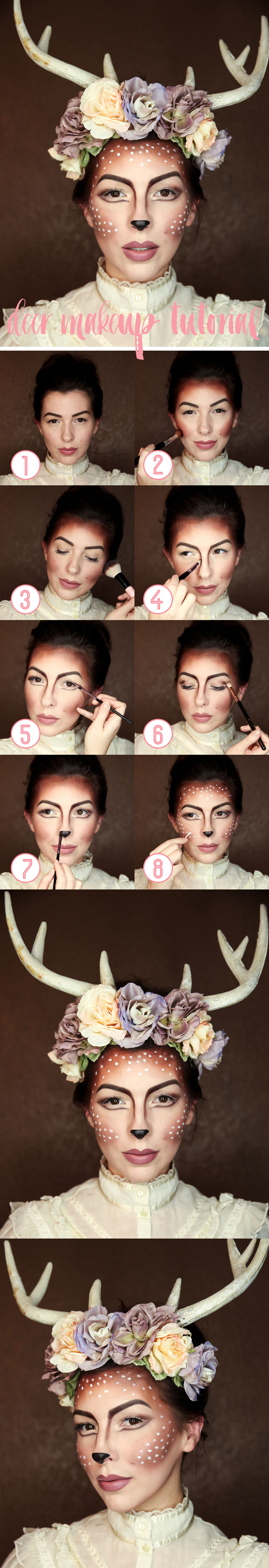 easy deer makeup tutorial for halloween, fawn makeup