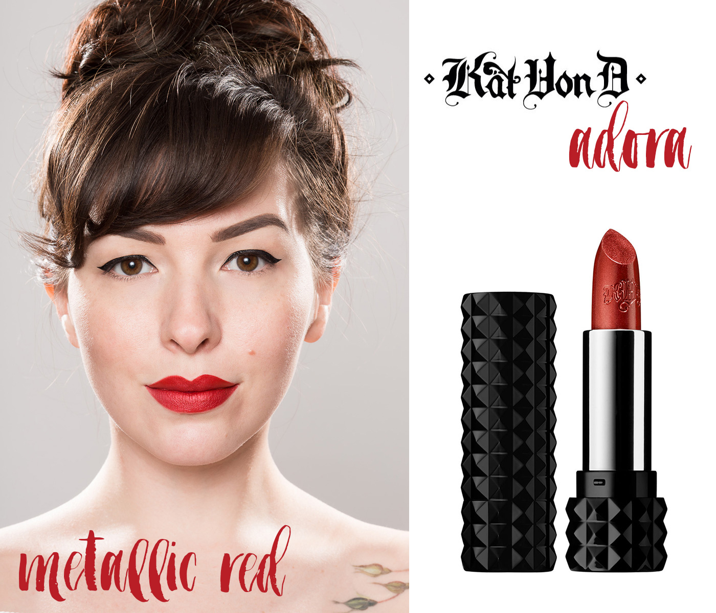finding the perfect red lipstick: kat von d adora metallic red lipstick