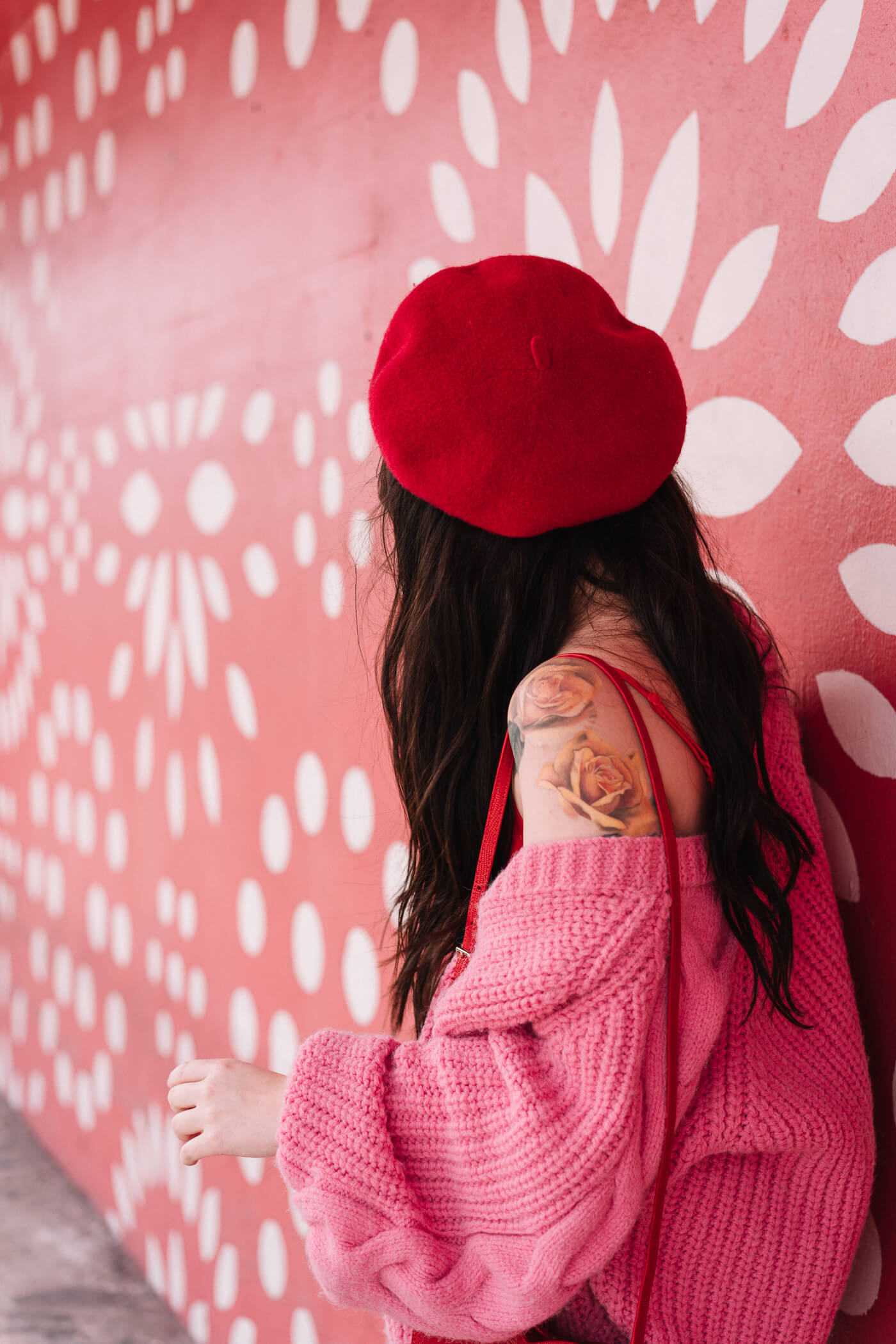 pink and red outfit, river island bright pink cardigan