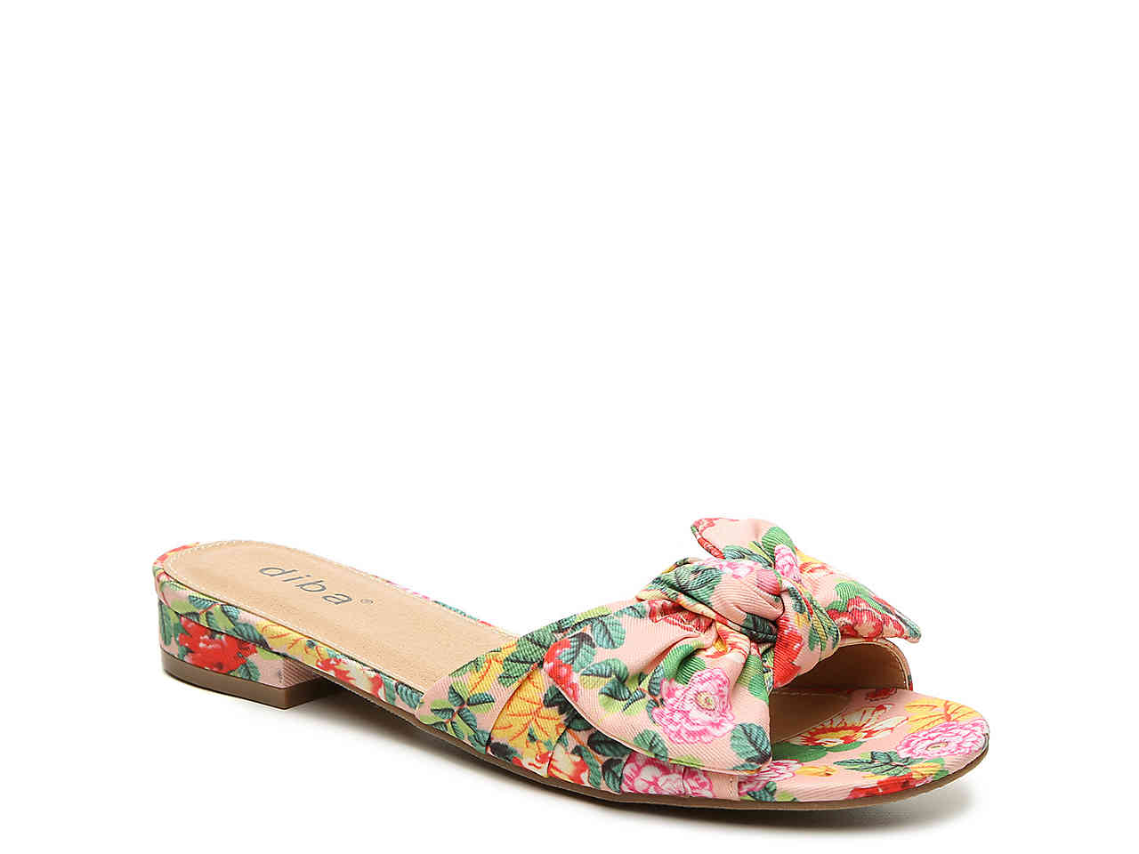 diba peach floral print sandals