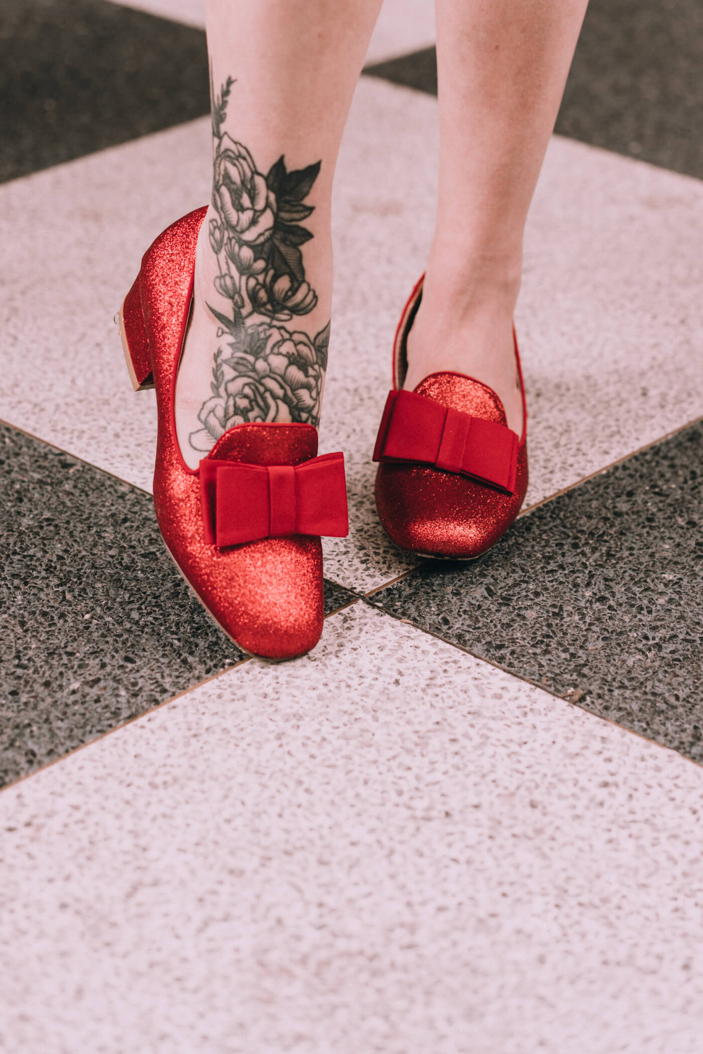 modcloth fall outfit ideas: B.A.I.T. footwear red glitter heels
