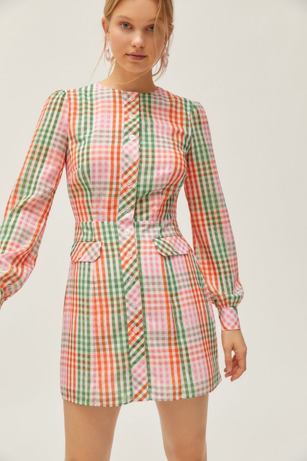 gingham long sleeve mini dress vintage inspired