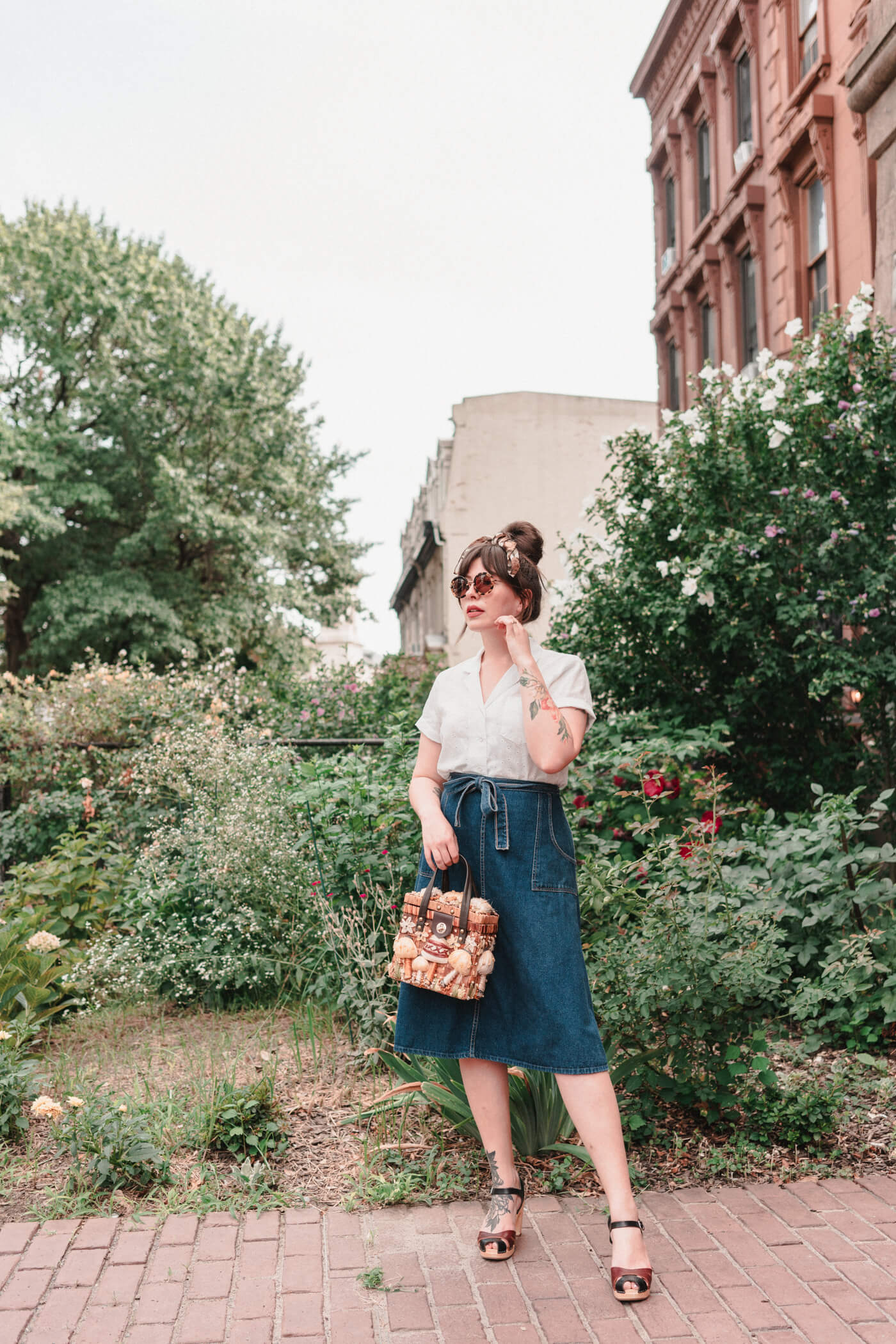 woman wearing One Shirt 30 Ways and denim skirt