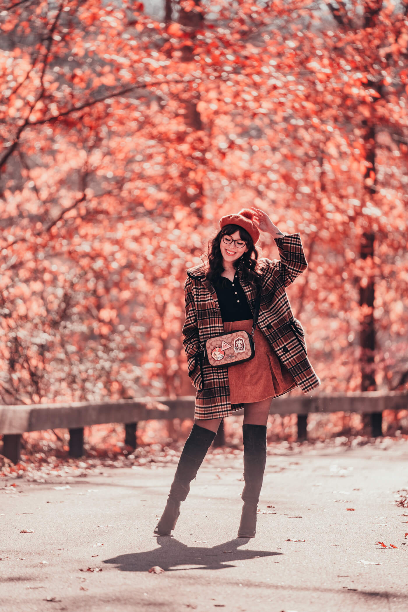 keiko lynn fall fashion inspiration, plaid coat with suede skirt