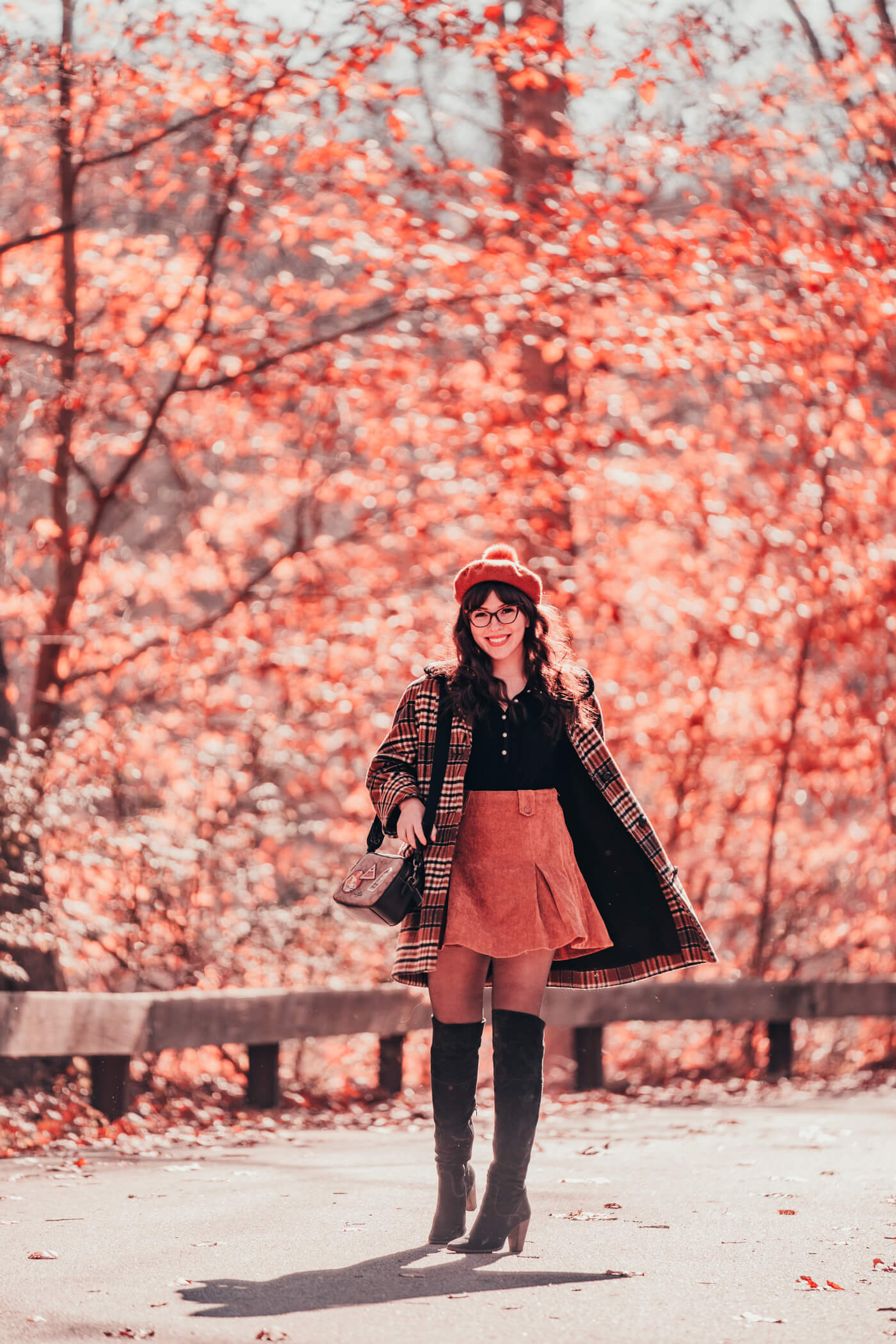 keiko lynn fall fashion inspiration, plaid coat with suede skirt