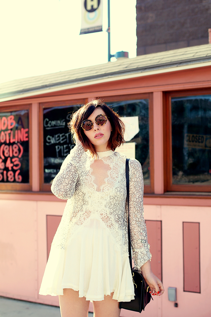 woman wearing free people lace tunic dress for 2015 roundup