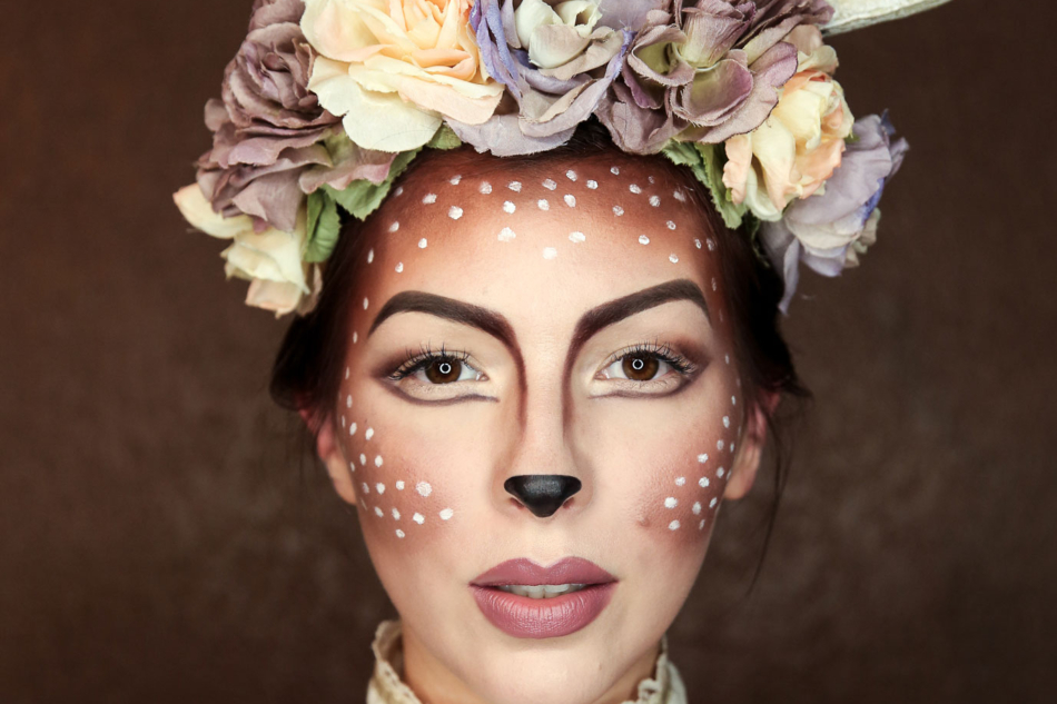 easy deer makeup tutorial for halloween, fawn makeup