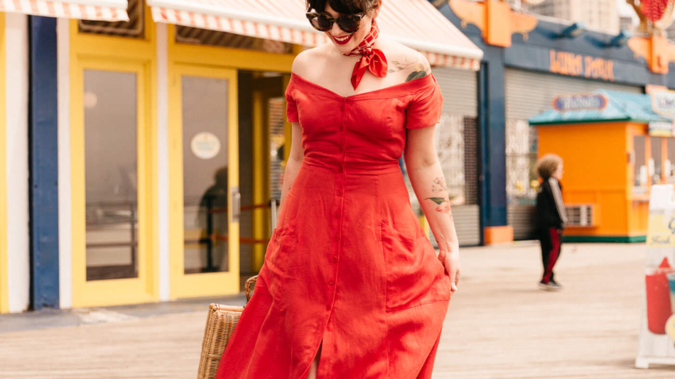 red linen reformation dress