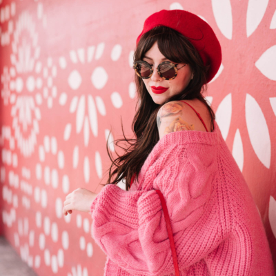 pink and red outfit, river island bright pink cardigan