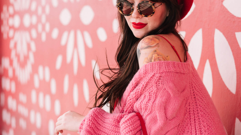 pink and red outfit, river island bright pink cardigan