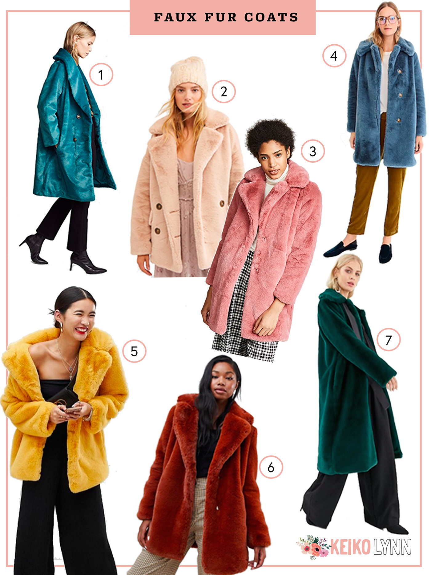 collage of Faux Fur Coat Roundup