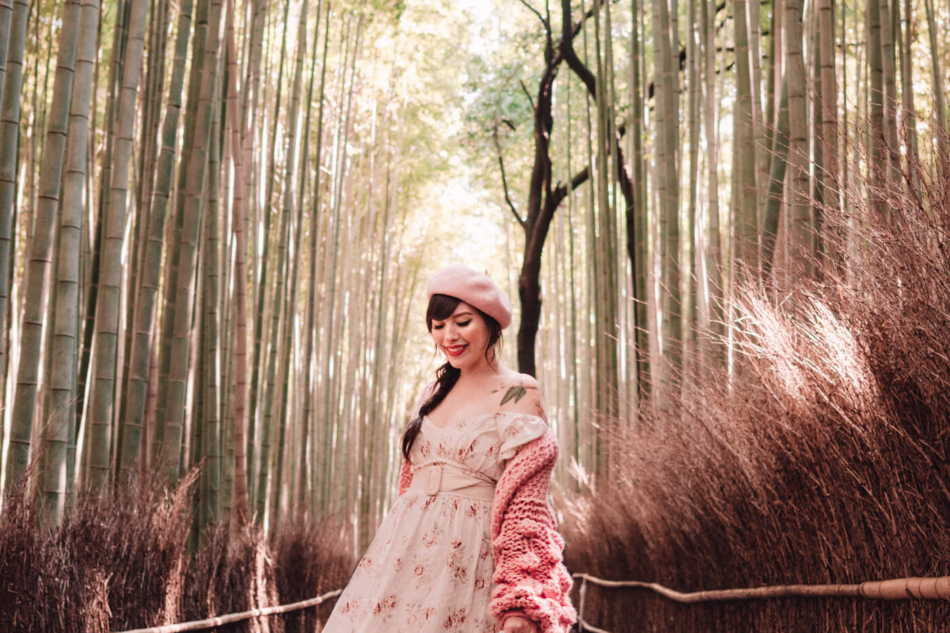 Keiko Lynn in Arashiyama Bamboo Forest, Kyoto, Japan