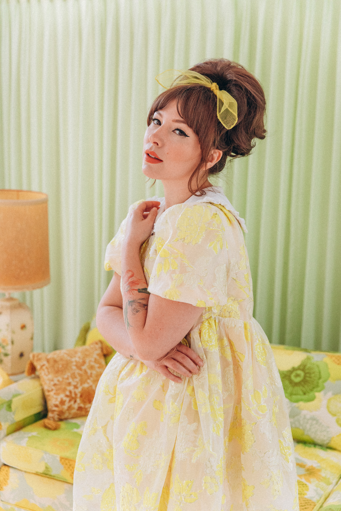 woman wearing yellow floral dress in One dress, two ways