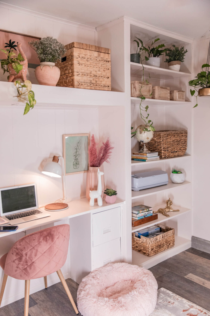Mini Home Tour: Pastel Thrifted Home Office + Craft Room