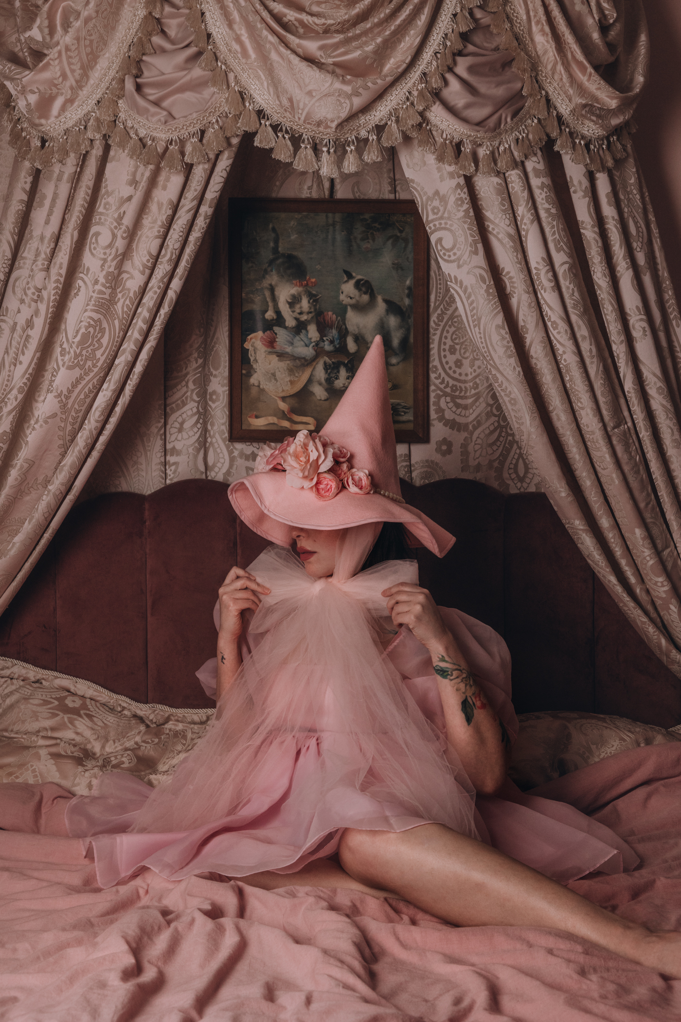 keiko lynn in a pink witch hat